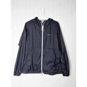 Columbia Women's Polka Dot Hooded Windbreaker Jacket Large Black Lightweight Zip
